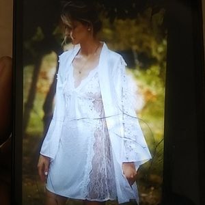 2-pc white lace insert gown and robe